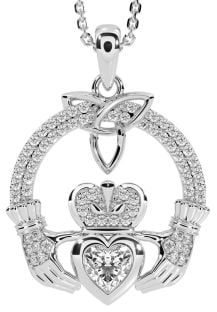 Diamond White Gold Claddagh Trinity knot Necklace