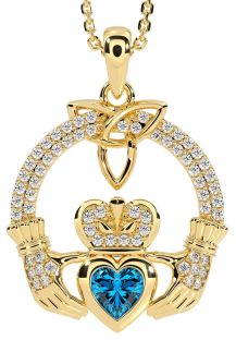 Diamond Topaz Gold Claddagh Trinity knot Necklace