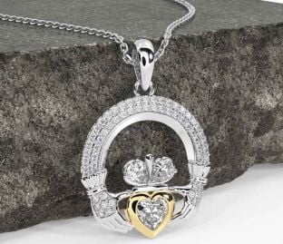 Diamond Gold Silver Claddagh Necklace