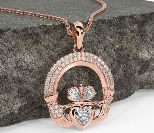 Diamond Rose Gold Silver Claddagh Necklace
