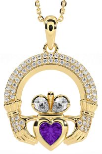 Diamond Amethyst Gold Silver Claddagh Necklace