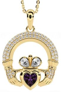 Diamond Alexandrite Gold Silver Claddagh Necklace