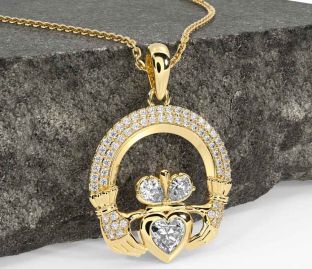 Diamond Gold Silver Claddagh Necklace