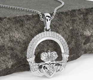 Diamond Silver Claddagh Necklace