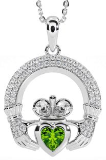 Diamond Peridot Silver Claddagh Necklace
