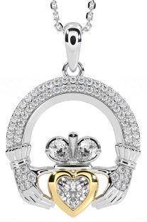 Diamond Gold Silver Claddagh Necklace