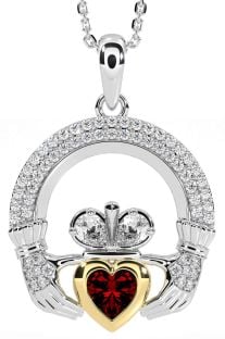 Diamante Granate Oro Plata Claddagh Collar