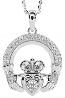 Diamond White Gold Claddagh Necklace