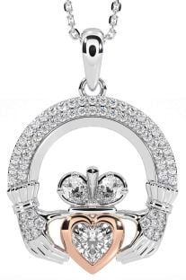 Diamond White Rose Gold Claddagh Necklace