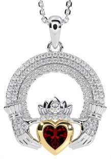 Diamond Garnet Gold Silver Claddagh Celtic Trinity Knot Necklace