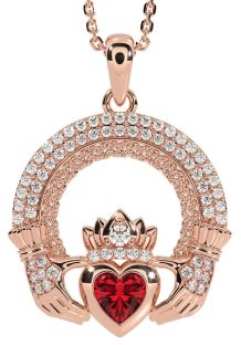 Diamond Ruby Rose Gold Silver Claddagh Celtic Trinity Knot Necklace