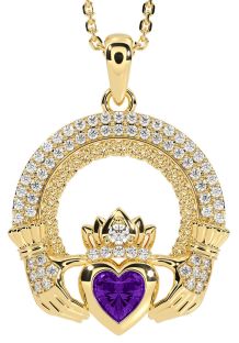 Diamond Amethyst Gold Silver Claddagh Celtic Trinity Knot Necklace