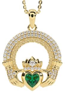 Diamond Emerald Gold Silver Claddagh Celtic Trinity Knot Necklace