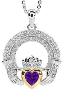 Diamond Amethyst Gold Silver Claddagh Celtic Trinity Knot Necklace