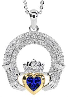 Diamond Sapphire Gold Silver Claddagh Celtic Trinity Knot Necklace