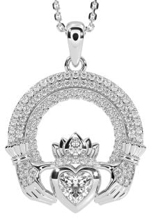 Diamond White Gold Claddagh Celtic Trinity Knot Necklace