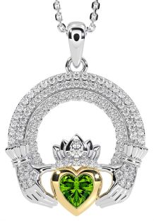 Diamond Peridot White Yellow Gold Claddagh Celtic Trinity Knot Necklace