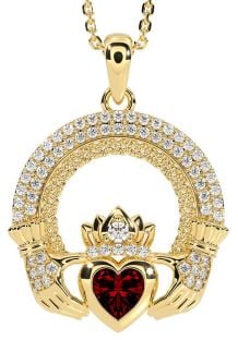 Diamond Garnet Gold Claddagh Celtic Trinity Knot Necklace