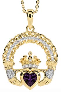 Diamond Alexandrite Gold Silver Claddagh Celtic Trinity Knot Necklace