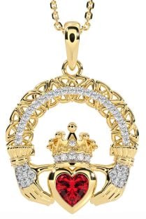 Diamond Ruby Gold Silver Claddagh Celtic Trinity Knot Necklace