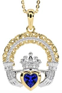 Diamond Sapphire Gold Silver Claddagh Celtic Trinity Knot Necklace