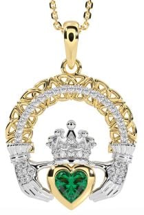 Diamond Emerald Gold Silver Claddagh Celtic Trinity Knot Necklace