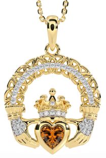 Diamant Citrien Goud Claddagh Keltisch Drie-eenheid Knoop Halsketting