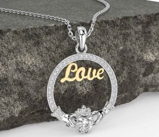 Diamond Gold Silver Claddagh Love Necklace