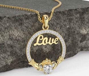Diamond Gold Silver Claddagh Love Necklace