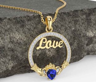 Diamond Sapphire Gold Silver Claddagh Love Necklace