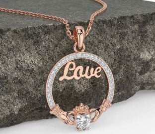 Diamond Rose Gold Claddagh Love Necklace