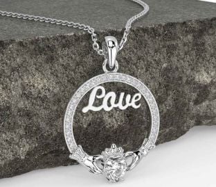 Diamond Silver Claddagh Love Necklace