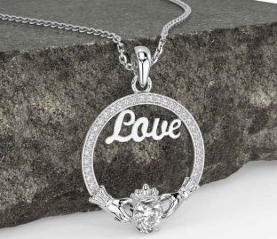 Diamond White Gold Claddagh Love Necklace
