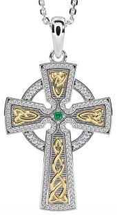 Diamond Emerald Gold Silver Celtic Cross Knot Necklace