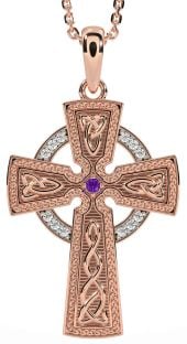 Diamond Amethyst Rose Gold Silver Celtic Cross Knot Necklace