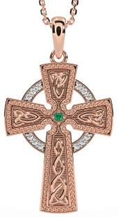 Diamond Emerald Rose Gold Silver Celtic Cross Knot Necklace