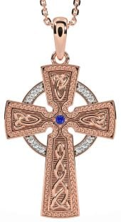 Diamond Sapphire Rose Gold Silver Celtic Cross Knot Necklace