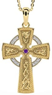 Diamond Amethyst Gold Silver Celtic Cross Knot Necklace