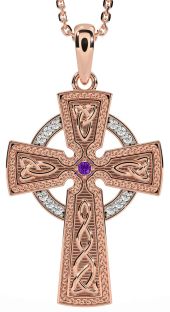 Diamond Amethyst Rose Gold Celtic Cross Knot Necklace