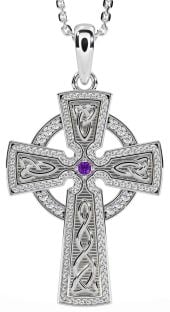 Diamond Amethyst Silver Celtic Cross Knot Necklace