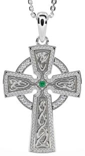 Diamond Emerald Silver Celtic Cross Knot Necklace