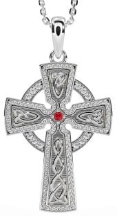 Diamond Ruby Silver Celtic Cross Knot Necklace