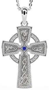 Diamond Sapphire Silver Celtic Cross Knot Necklace