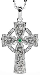 Diamond Emerald White Gold Celtic Cross Knot Necklace