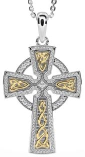 Diamond White Yellow Gold Celtic Cross Knot Necklace