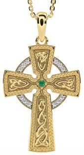 Diamond Emerald Gold Celtic Cross Knot Necklace