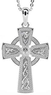 White Gold Celtic Cross Warrior Trinity Knot Necklace