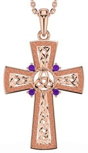 Amethyst Rose Gold Silver Celtic Cross Trinity Knot Necklace