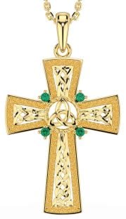 Emerald Gold Silver Celtic Cross Trinity Knot Necklace