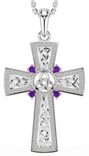 Amethyst Silver Celtic Cross Trinity Knot Necklace